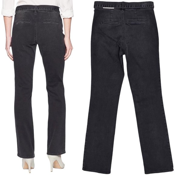 NYDJ Marilyn Mid-Rise Straight Jeans w/ Trouser Detail in Glenbrook Dark Gray - Picture 2 of 16